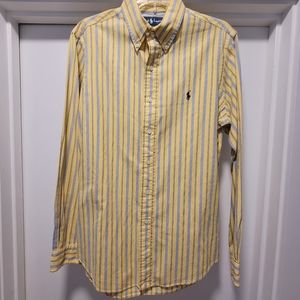 Ralph Lauren Shirt Men Medium Yellow Blue Pony Button Up Custom Fit Dress Poplin